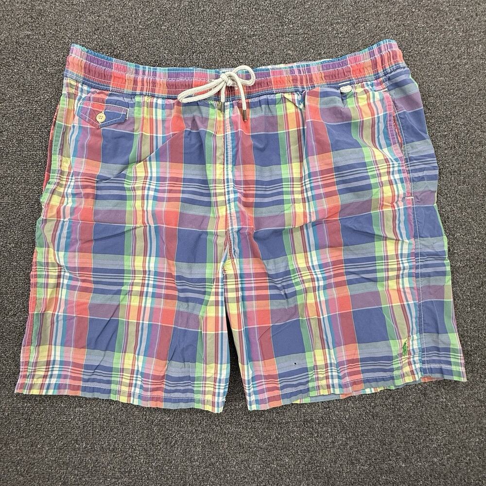 Polo Ralph Lauren Mens Blue Plaid Lined Swum Trunks Shorts Size Large Tall/LT